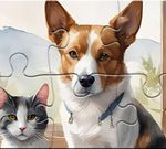 Jigsaw Puzzle: Oil Painting Dog And Cat